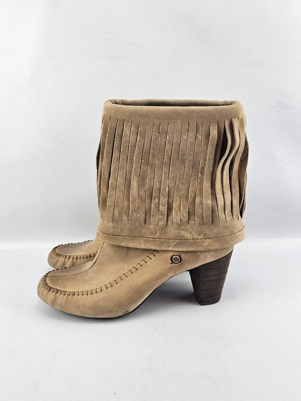 Børn Banbury Fringe Moc Heeled Boots Tan Women's Size 10